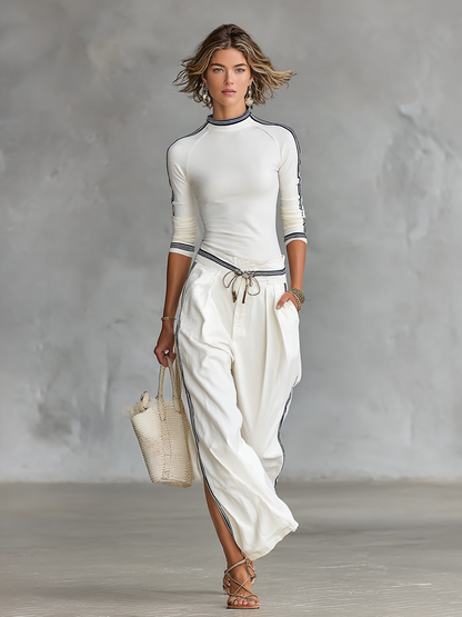 Set Sportivo Pantaloni Larghi con Cintura
