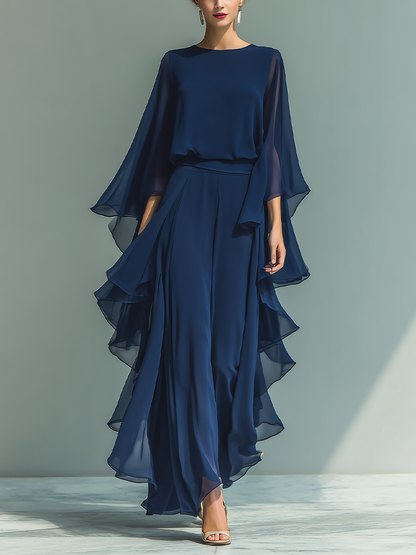 Set Rüschen in Chiffon Blu Marino