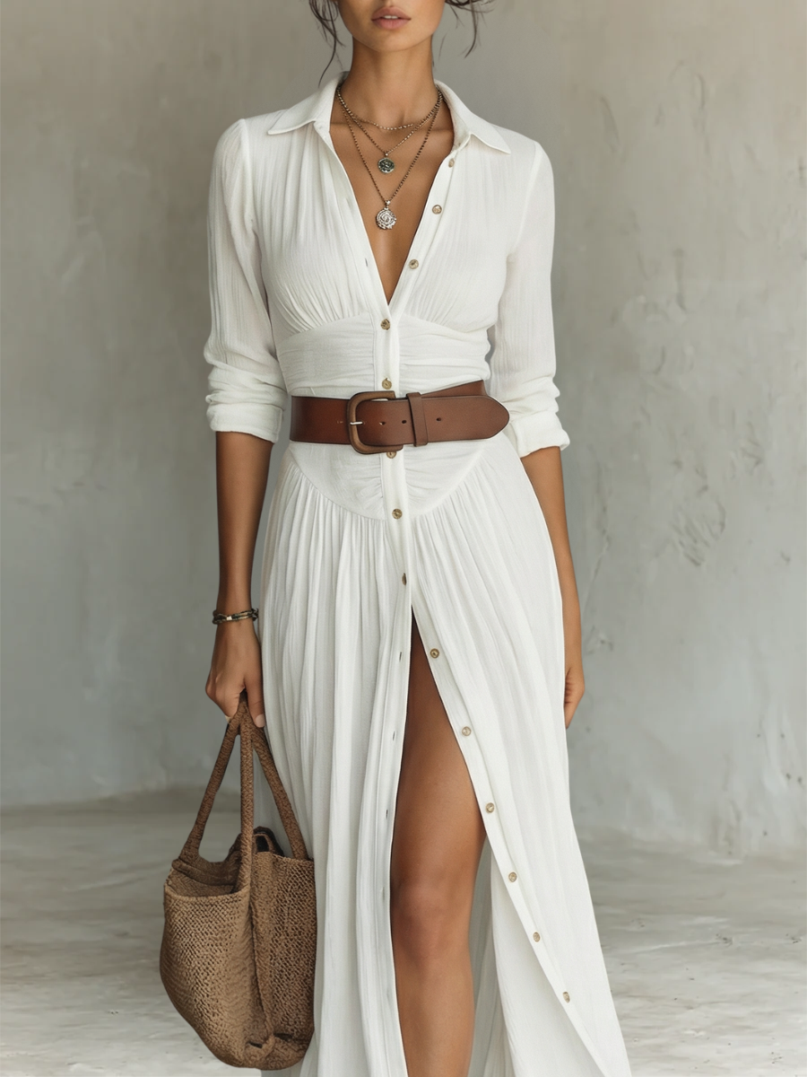 Abito Maxi in Lino Bianco