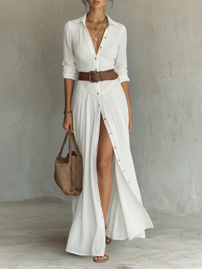 Abito Maxi in Lino Bianco