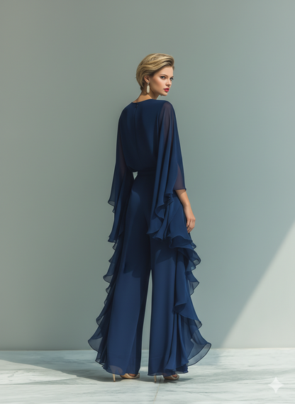 Set Rüschen in Chiffon Blu Marino