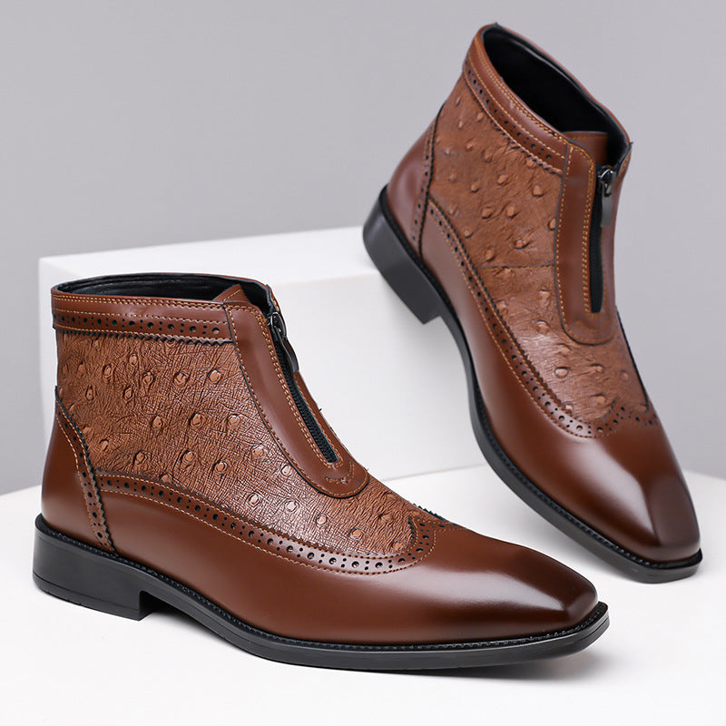 Clariselle Belmont — Stivali con Texture Struzzo e Zip Frontale