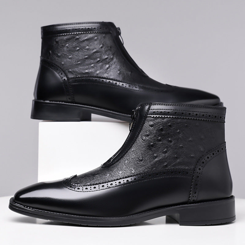 Clariselle Belmont — Stivali con Texture Struzzo e Zip Frontale