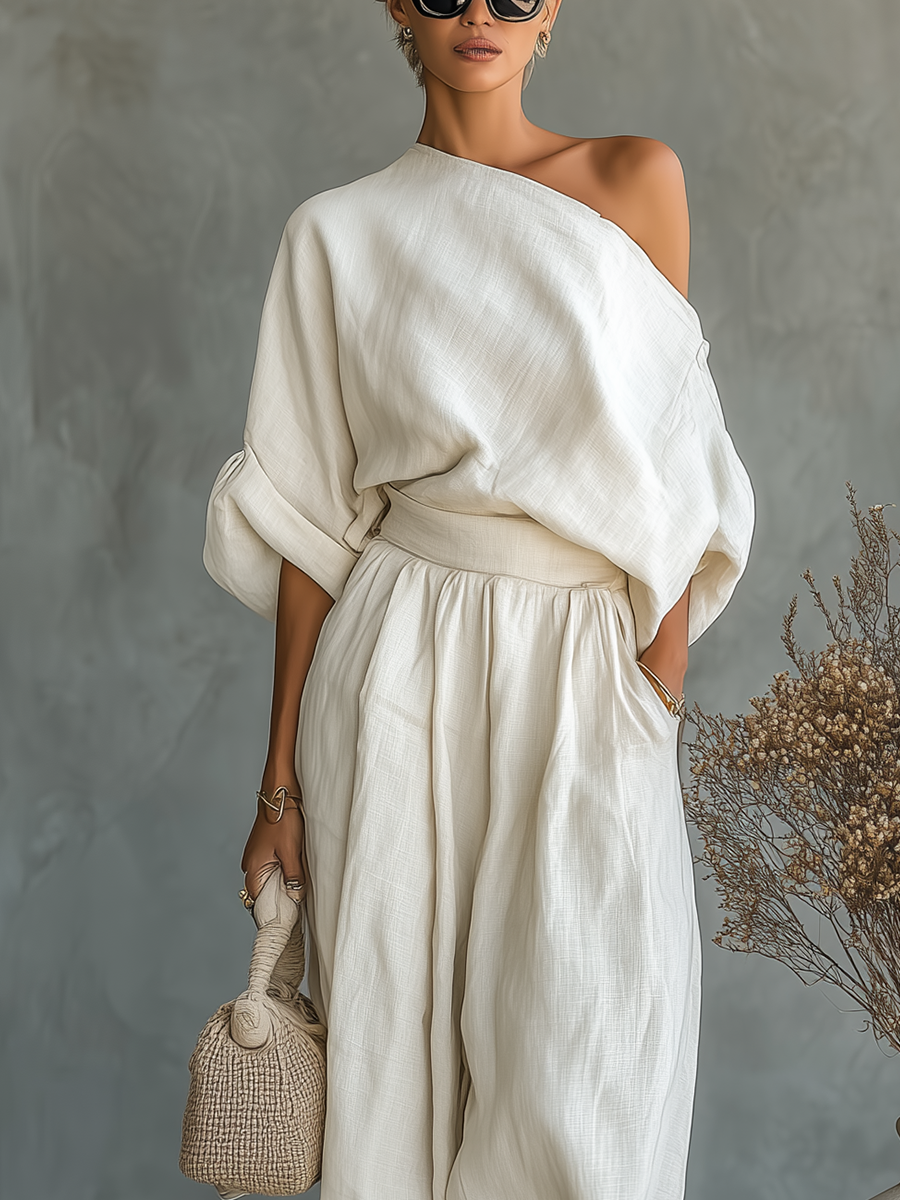 Set in Lino con Top Off-Shoulder