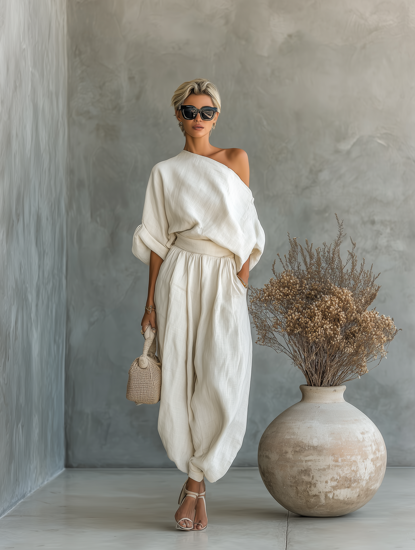 Set in Lino con Top Off-Shoulder